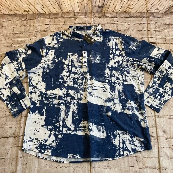 NWT COOFANDY man’s navy/white long sleeve Henley, neck, cotton shirt size XXL - Picture 5 of 11